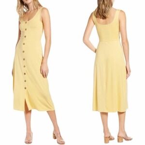 Reformation Ari Button Front Midi Dress Yellow Size Medium Boho Vacation Beach